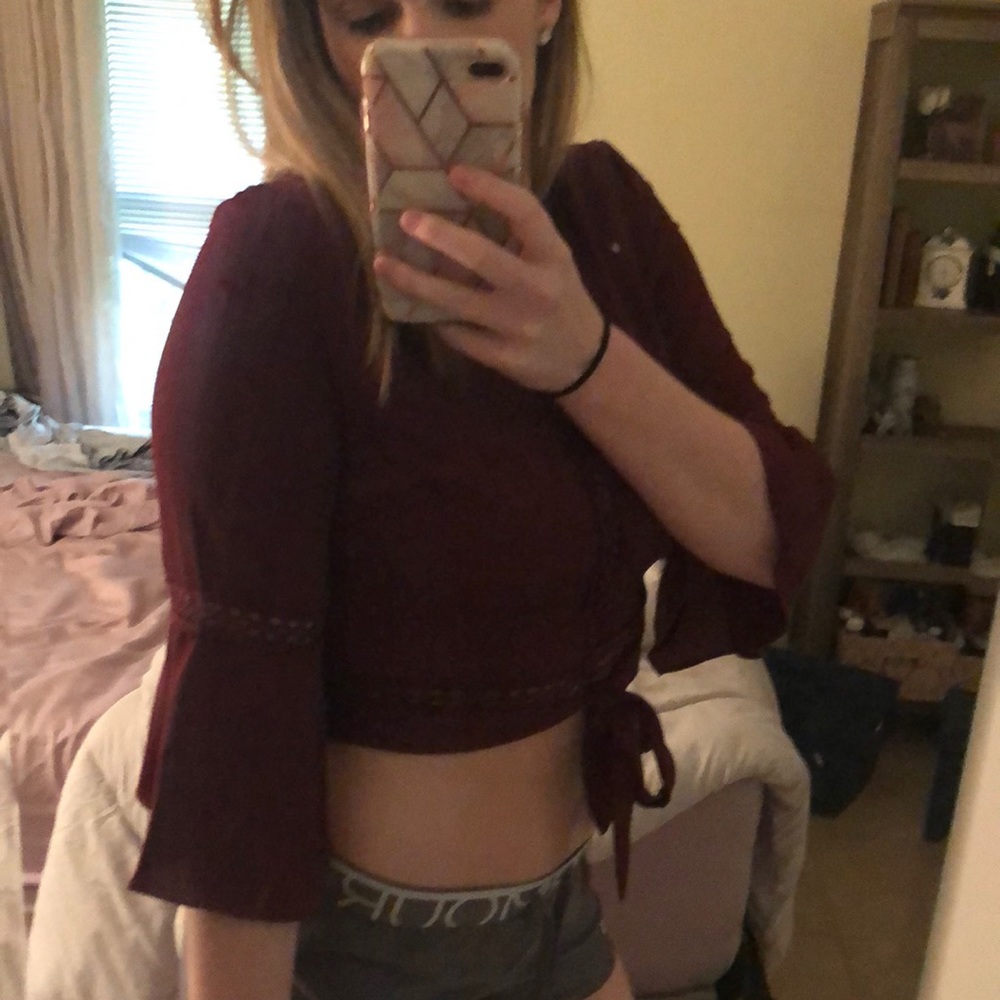 Maroon J.O.A bell sleeve crop top